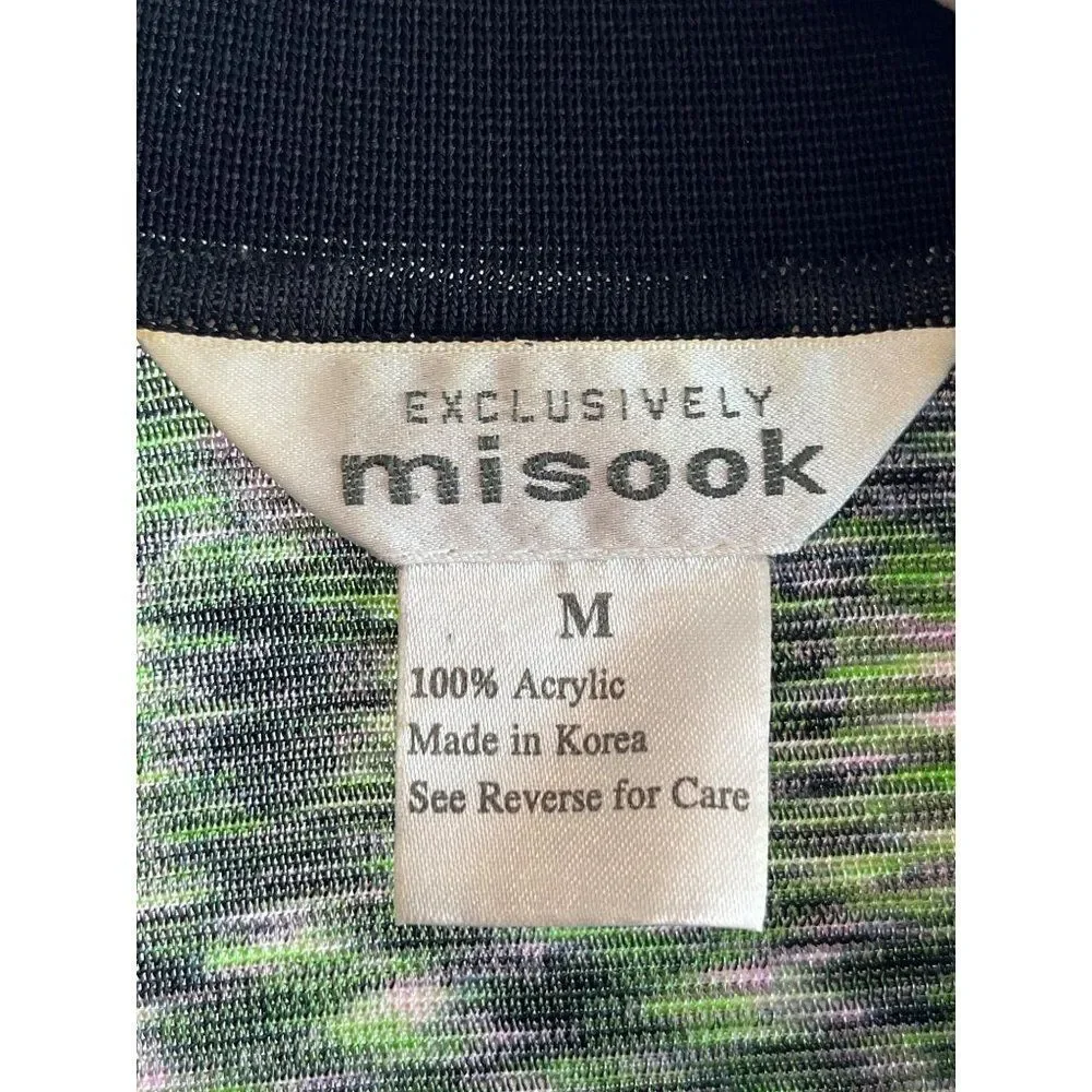 Exclusively Misook Collared Open Knit Cardigan Medium Spacedye Green Career